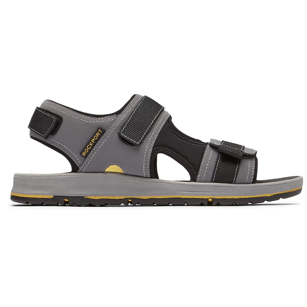 Rockport Men's Lucky Bay Sport 3 Strap Sandals - Grey - USA (3481PZKFD)